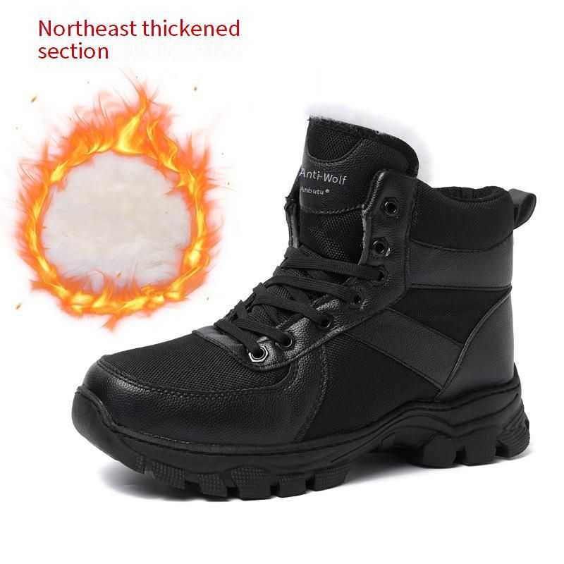 Men's Genuine Leather Wool Lined Winter Snow Boots - Thickened Warm High-Top Outdoor Boots For Hiking & Cold Weather_desvips.com
