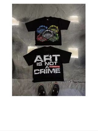 New ART Cartoon Front Back Print 2109 Wide Version T-Shirt Japanese And Korean Casual Top Summer Short Sleeve_desvips.com