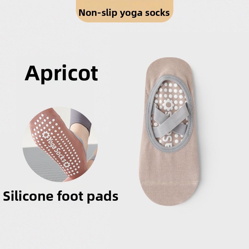 Solid Color Cotton Dance Yoga Boat Socks With Dotted Adhesive Non-Slip Cross Straps For Aerobics Fitness & Body Building_desvips.com
