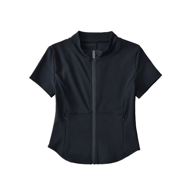 2025 Summer New Women's Pure Desire Hot Girl Style Sports Pants Set With Small Stand Collar, Zipper Short Sleeve T-Shirt_desvips.com