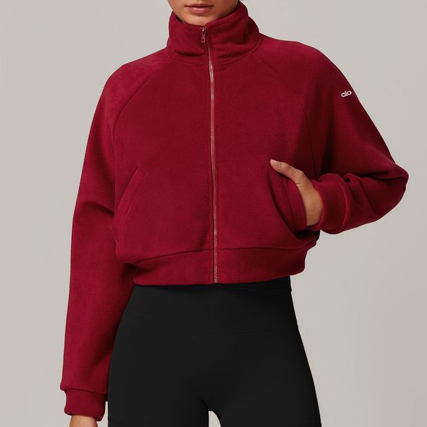 Cross-Border Winter Fleece-Lined Sports Fleece Short Women's Yoga Wear Warm Thickened Windproof Fitness Jacket Top_desvips.com