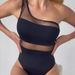 Solid Color One-shoulder Hollowed-out Sexy Mesh One-piece Swimsuit_desvips.com