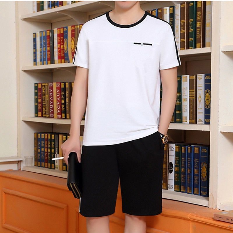 Men's Clothing Middle aged and elderly men's casual suits summer men's short sleeved shorts dad's loose clothes grandfather thin two piece suit_desvips.com