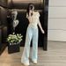 Blue Casual Sports Suit For Women, Summer 2026 New Fashion, Sweet Gentle Style, Top And Wide-leg Pants Two-piece Set_desvips.com