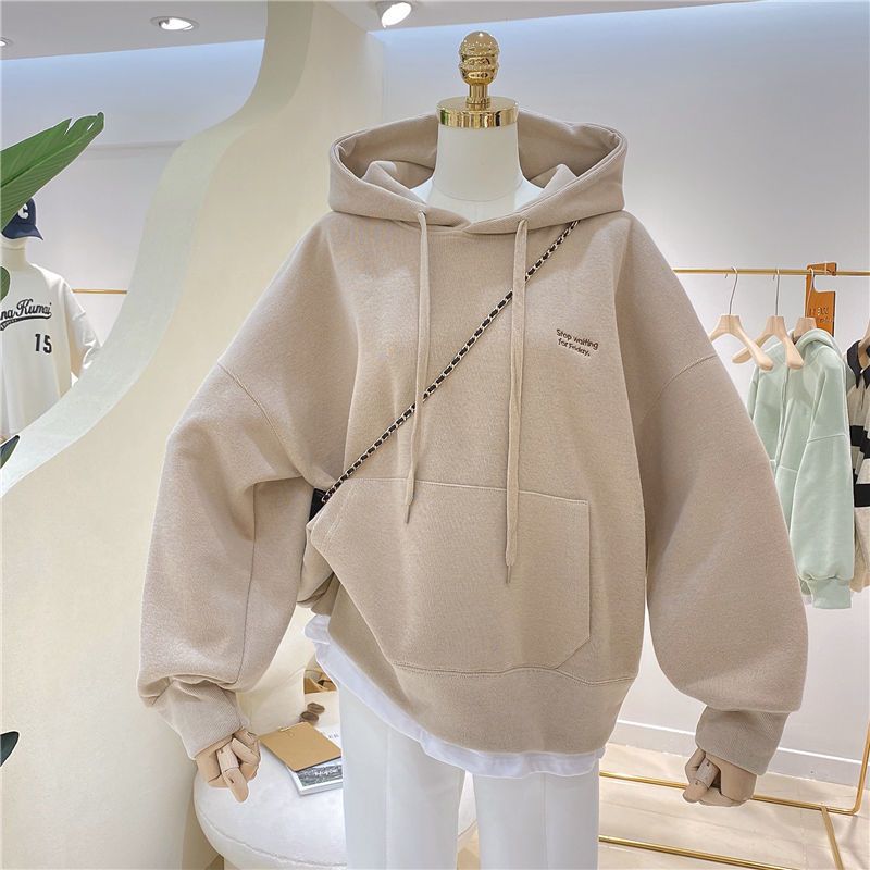 Women's Hoodie With Thickened Velvet 2021 Autumn And Winter New Item Spliced Fk Two-piece Korean Version Simple_desvips.com