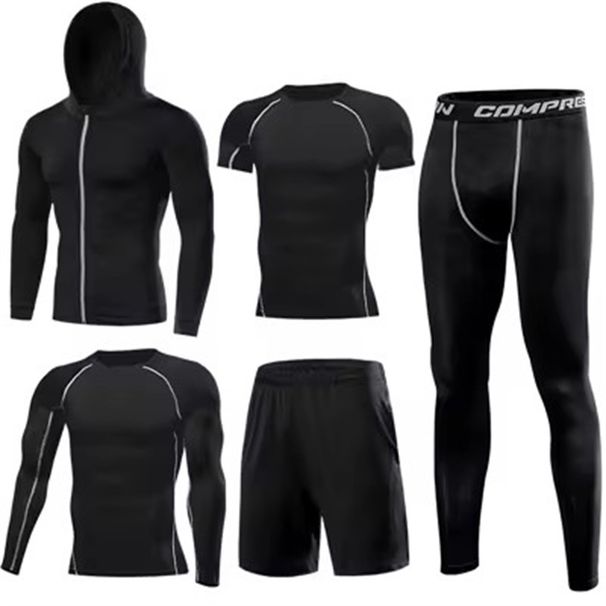Men's 5pcs Sets Boxing Suit Rashguard Male Kit MMA Compression Clothing Men Long-sleeved T-shirt+leggings Tracksuit_desvips.com