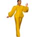 Women's Clothing solid color puff sleeve top wide leg trousers two piece suit women's fashion suit_desvips.com
