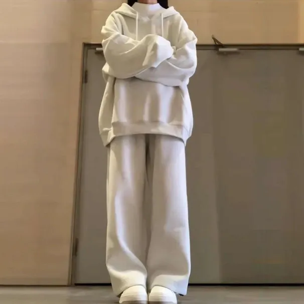 South Korea Dongdaemun Casual Sports Women, Autumn And Winter New Hooded Sweatshirt, Loose Fit Students, Two-Piece Set_desvips.com