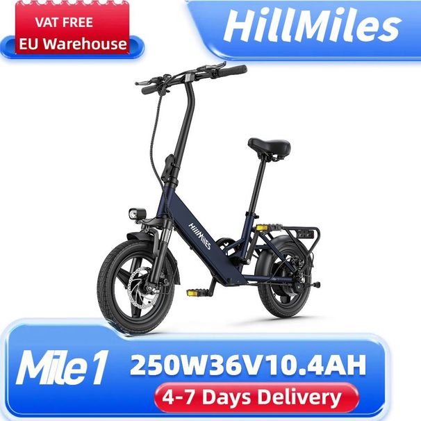 HillMiles Mile 1 Foldable Electric Bike 250W 36V 10.4Ah Battery, 14 Inch_desvips.com