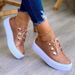 Women's Casual Leather Lace Up Ladies Sneakers Thick Soled Metal Decoration Breathable Female Flat Shoes XF0116_desvips.com