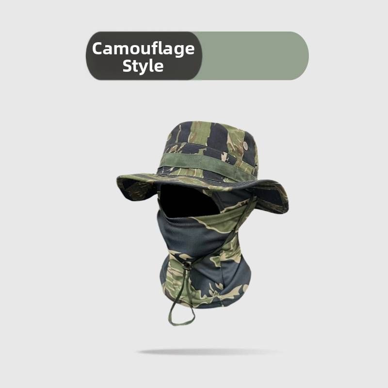 Camouflage Round Brimmed Hat Set Outdoor Hiking Fisherman Sun Protection Windproof Boonie Cycling Fishing Hat_desvips.com