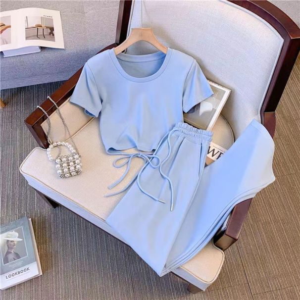 2023 Women's Summer Fashionable Sports Outfit: Stylish Short-Sleeve T-Shirt And High-Waisted Pants, Internet Celebrity_desvips.com
