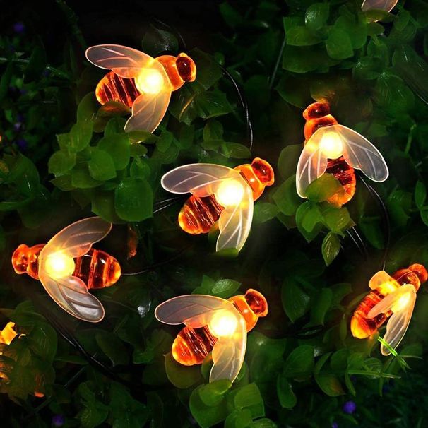 Solar Garden Lights, Bee Fairy String Lights, Pattern Waterproof Outdoor/Indoor Garden Lighting For Fence, Lawn, (Warm White) [ENERGY RATING A+++_desvips.com
