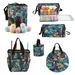 Blue Printed Yarn Storage Bucket Bag 600D Oxford Fabric Round Knitting Organizer With Leaf Pattern Handmade Crochet Tote For Craft Supplies_desvips.com