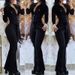 Women's Clothing elegant mesh sleeves V neck button pockets high waist lace up solid color slim jumpsuit_desvips.com