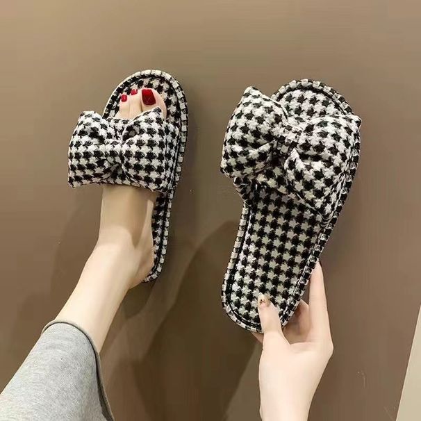 RenMou New Butterfly Bow Flat Linen Women To Look Slim, Suitable For Both Outdoor Indoor Wear, Light And Ultra Soft Checkered Exclusive Supply_desvips.com