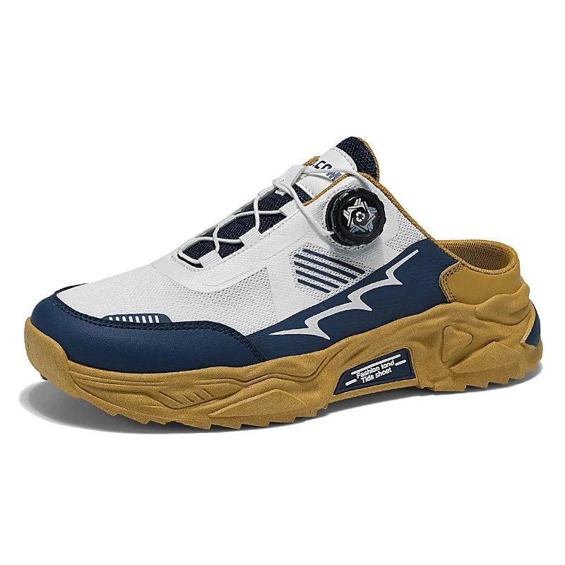 Men's Large Size Summer New Sports Fitness Outdoor Breathable Mesh Running Shoes Rotation Button Synthetic Upper Rubber_desvips.com