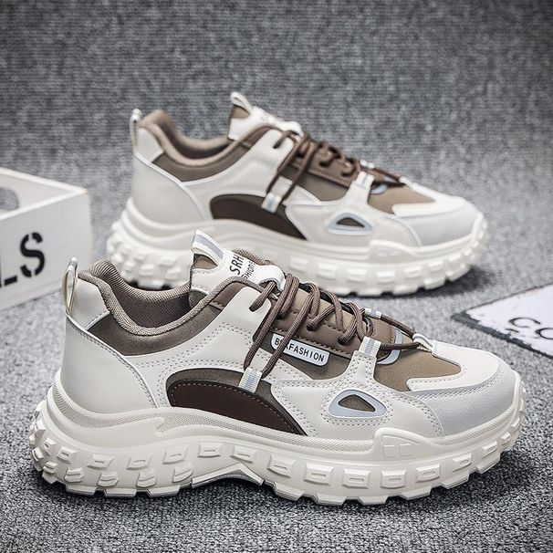 Autumn New Breathable White Men's Versatile Thick-Soled Non-Slip Sports Casual Dad Trendy Shoes_desvips.com