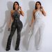 Women's solid color hot diamond sleeveless halterneck trousers jumpsuit_desvips.com