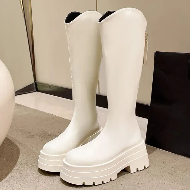 Women Thick For Long Platform Sole Heels Womens Winter Motorcycle Knee High Boots Punk Elastic Ladies Shoes 2_desvips.com