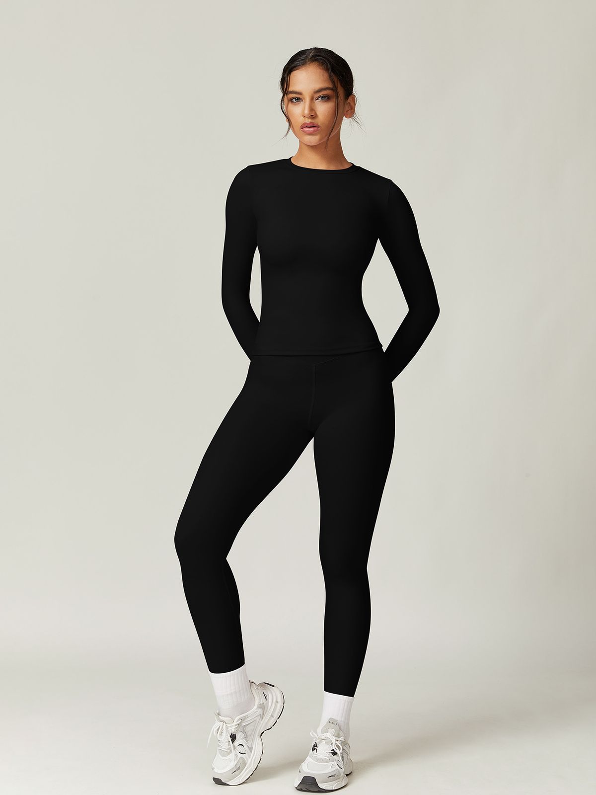 European And American Style Stretchy Tight Brushed Yoga Set Quick-Dry Autumn Winter Outdoor Running Fitness Clothing_desvips.com