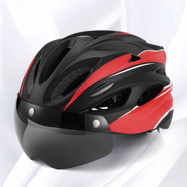 New Adult Magnetic Goggles Bicycle Helmet One Piece Bicycle Road Bike Helmet With Taillight_desvips.com
