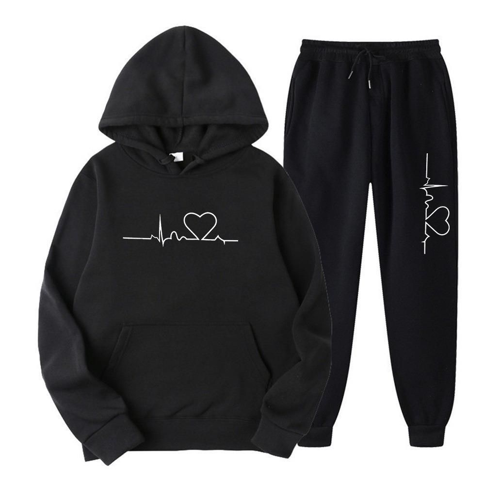 Men And Women Fleece Sweatshirt Autumn Winter Heart Pattern Hoodie Trendy Brand New Men's Set_desvips.com
