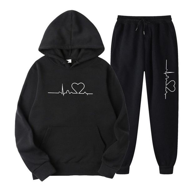 Men And Women Fleece Sweatshirt Autumn Winter Heart Pattern Hoodie Trendy Brand New Men's Set_desvips.com