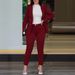 Women's Clothing solid color slim fit casual fashion waist double breasted two piece suit_desvips.com