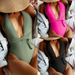 2026 New Foreign Trade European And American Swimsuit Solid Color V-neck Bandage Tie One-piece Backless Sexy Bikini_desvips.com