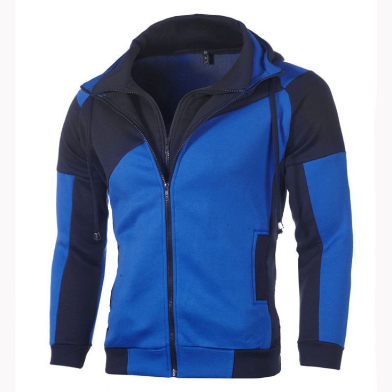 Men's New Fashionable Color Blocked Casual Jacket Sports Double Zipper Hooded Sportswear_desvips.com