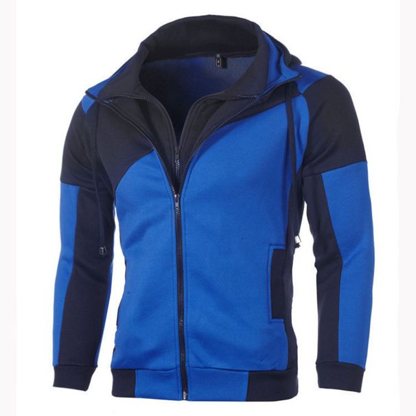 Men's New Fashionable Color Blocked Casual Jacket Sports Double Zipper Hooded Sportswear_desvips.com