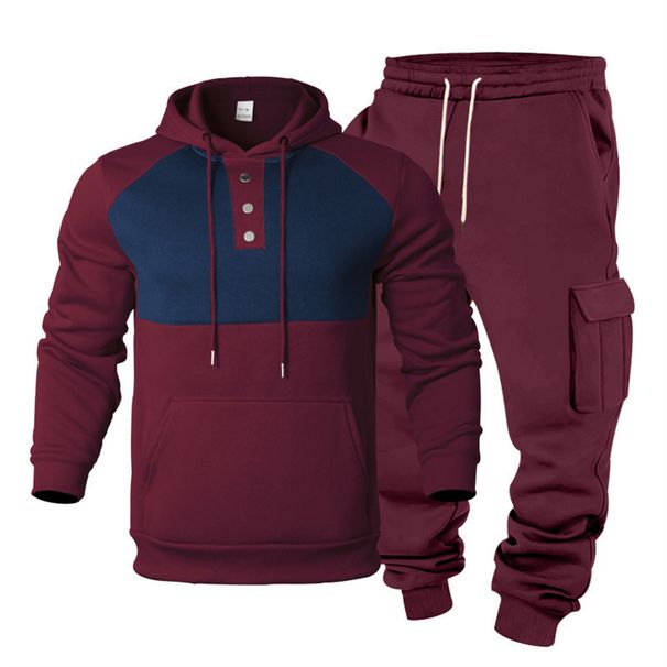 2026 Fashion Tracksuits Youth/Men Long Sleeve Hooded Sweatshirts + Lace-Up Sweatshirts Splicing Flocking Two-Piece Casual Sport Suits_desvips.com