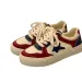 Womens Red Blue Star Patch Sneakers Thick Rope Laces Low Top Casual Shoes_desvips.com