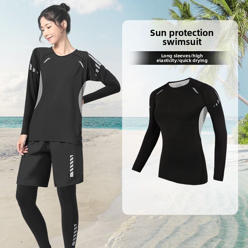 Two-Piece Conservative Sleeve Long Pants Sun Protection Covering Hot Spring Swimsuit Women's Three-Piece Set 2025 New_desvips.com