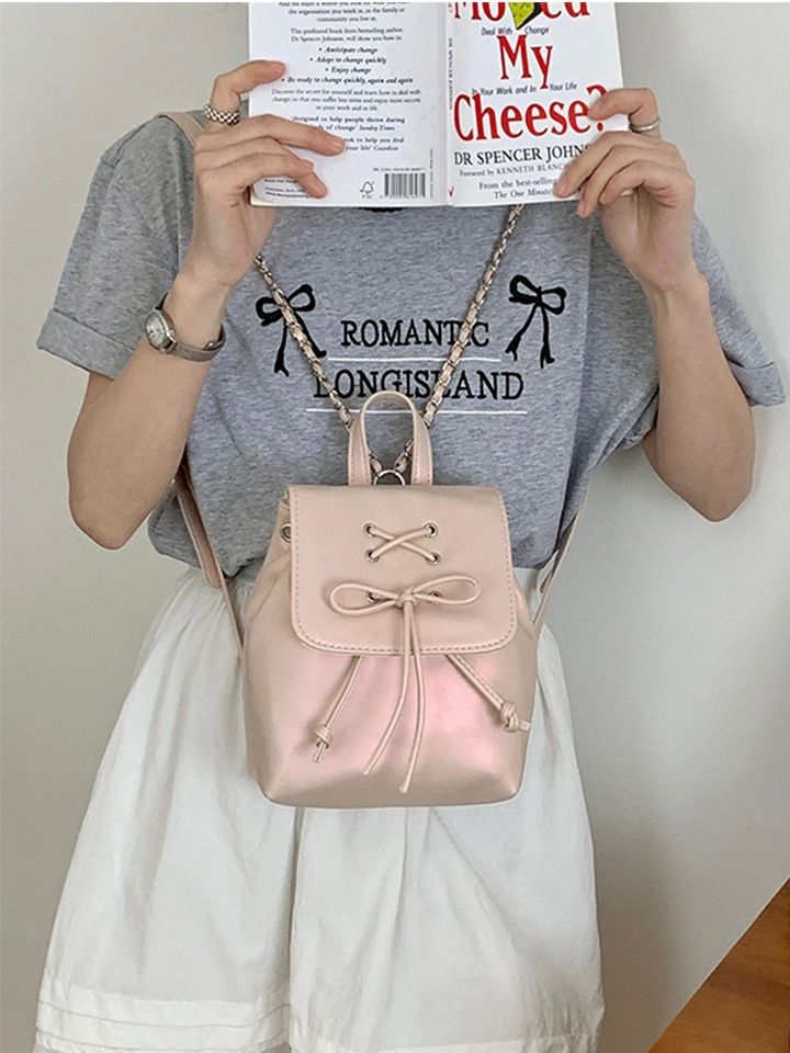 Ballet style bowknot backpack for women 2024 new style Korean small backpack cute hand held shoulder bag small schoolbag_desvips.com