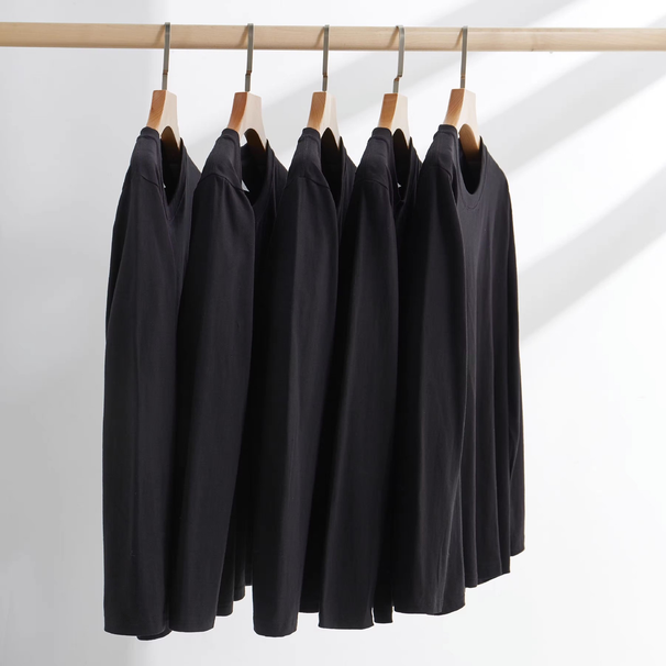 230g Cotton Long-sleeved T-shirt Heavy Loose Men's Model With A Solid Cotton Base Shirt With A Crew Neck_desvips.com