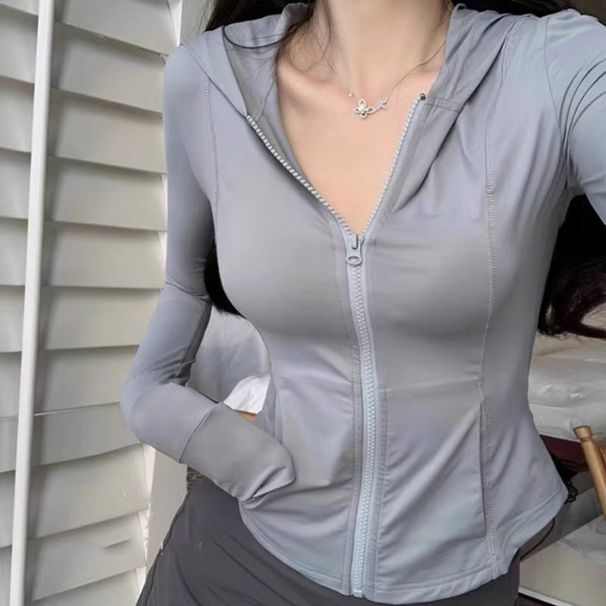 RenMou Pink Ice Silk Sunscreen Clothing Women's Summer Slim Fit Yoga Coat Tight Top 2024 New Set Cardigan Exclusive Supply_desvips.com