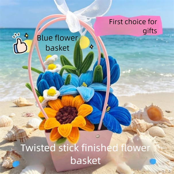 Trendy Twist Stick Finished Flower Basket Handmade Sunflower Tulip Lily Gift For Teacher's Mother's Day, And Birthdays_desvips.com