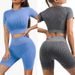 Striped Quick-Dry Outfit Set For Women, Sports Short Sleeve, High Waist, Hip-Lifting Yoga Shorts, Plus Size Fitness_desvips.com