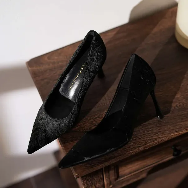 Designer Golden Suede Fine Parties Fashion Shallow High Heels Women, Pointed Single Shoes Women Elegant Temperament For_desvips.com