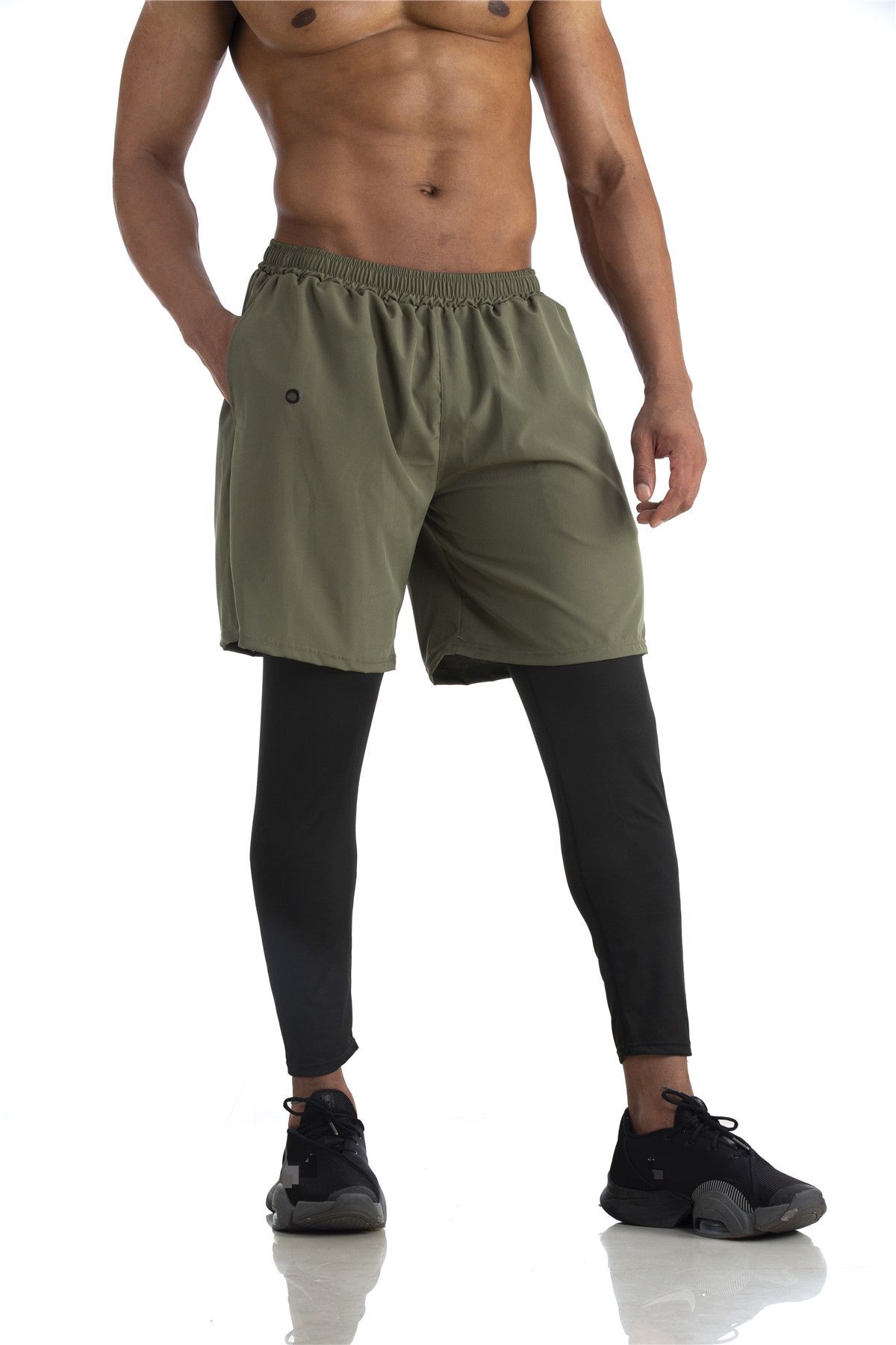 Men's 2-In-1 Compression Tights - Quick-Dry & Stretch For Running & Gym (European Fit High Waist Black/Blue)_desvips.com
