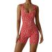 Seamless Sports Yoga Jumpsuit Shorts for Women High Elastic Tummy Control Tight Fitting with Fashionable Leopard Print Design_desvips.com