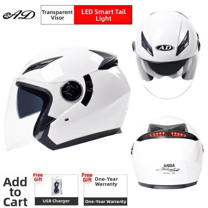 DOT Certified AD Motorcycle Helmet Bluetooth Headset, Suitable For Men And Women, All Seasons, Electric Vehicle Safety Helmet, LED Taillight_desvips.com