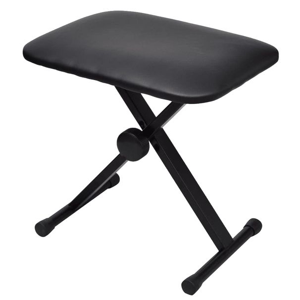 Height-Adjustable Piano Stool - Robust Steel X-Frame Construction - Black - Foldable Design - Non-Slip Rubber Feet_desvips.com