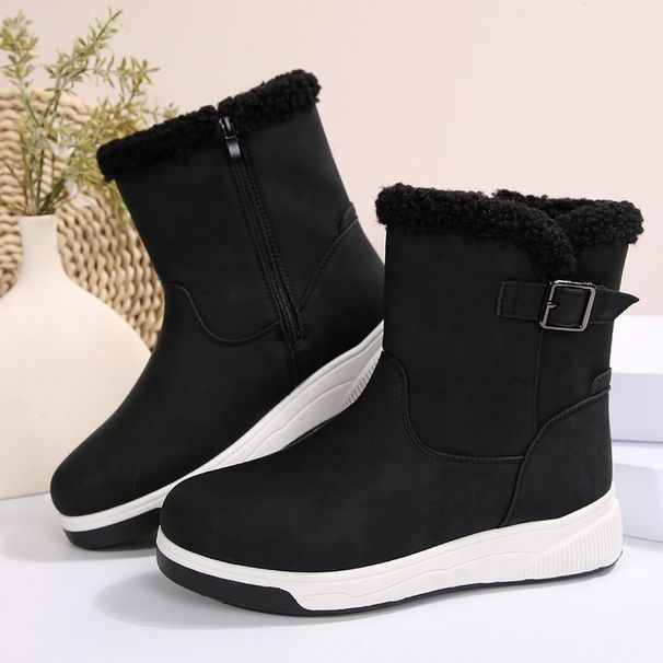 Large Size Medium Tube Snow Boots Women's 2025 Autumn And Winter New Velvet Thickened Side Zipper Flat-soled Cotton Shoes Cotton Boots Women_desvips.com