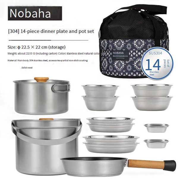 304 Stainless Steel Camping Cookware Set - Portable Outdoor Cooking Kit With Soup Pot Frying Pan & Utensils Compact For Picnics Road Trips_desvips.com