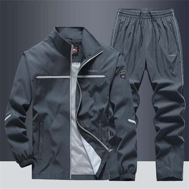 2026 Fashion Tracksuits Youth/Men Stand Collar Zipper Jacket + Elastic Waist Sweatpants Embroidery Two-Piece Casual Loose Sport Sets_desvips.com