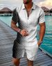 Men's Clothing new style men's fashion casual suit 3D printed zipper short sleeve polo shirt shorts 2-piece set_desvips.com