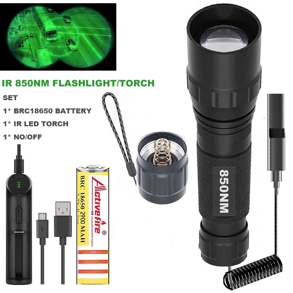 Zoomable LED Infrared Tactical Flashlight Night Vision Rechargeable Waterproof Hunting Torch 850nm/940nm IR Flashlight_desvips.com